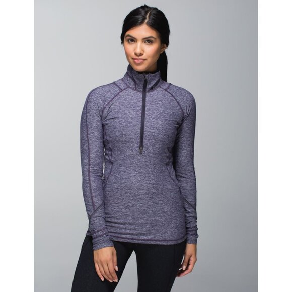 lululemon athletica Jackets & Blazers - Lululemon EUC! Race Your Pace 1/2 Zip Hip Length - Heathered Black Grape- Size 4